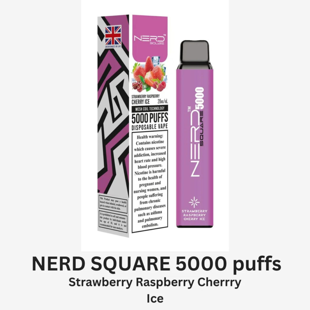NERD SQUARE 5000 Puffs Disposable Vape In Dubai   Strawberry Raspberry Cherry Ice