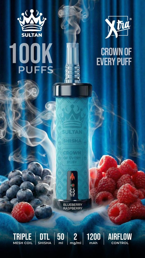 Sultan xtra shisha Dtl 100k puffs 2mg triple mesh vape IN Dubai blueberry raspberry