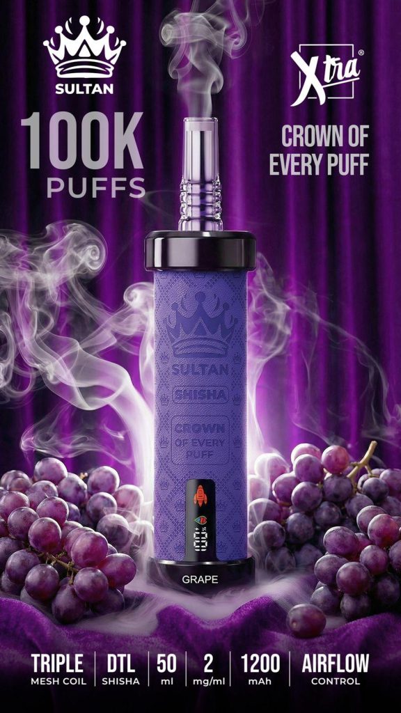 Sultan xtra shisha Dtl 100k puffs 2mg triple mesh vape IN Dubai grape