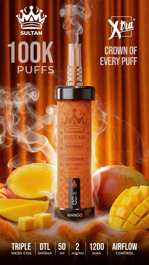 Sultan xtra shisha Dtl 100k puffs 2mg triple mesh vape IN Dubai mango