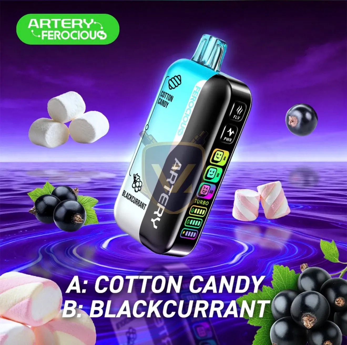 Artery Ferocious 60k Puffs 30mg Disposable Vape In Uae Cotton Candy Blackcurrant