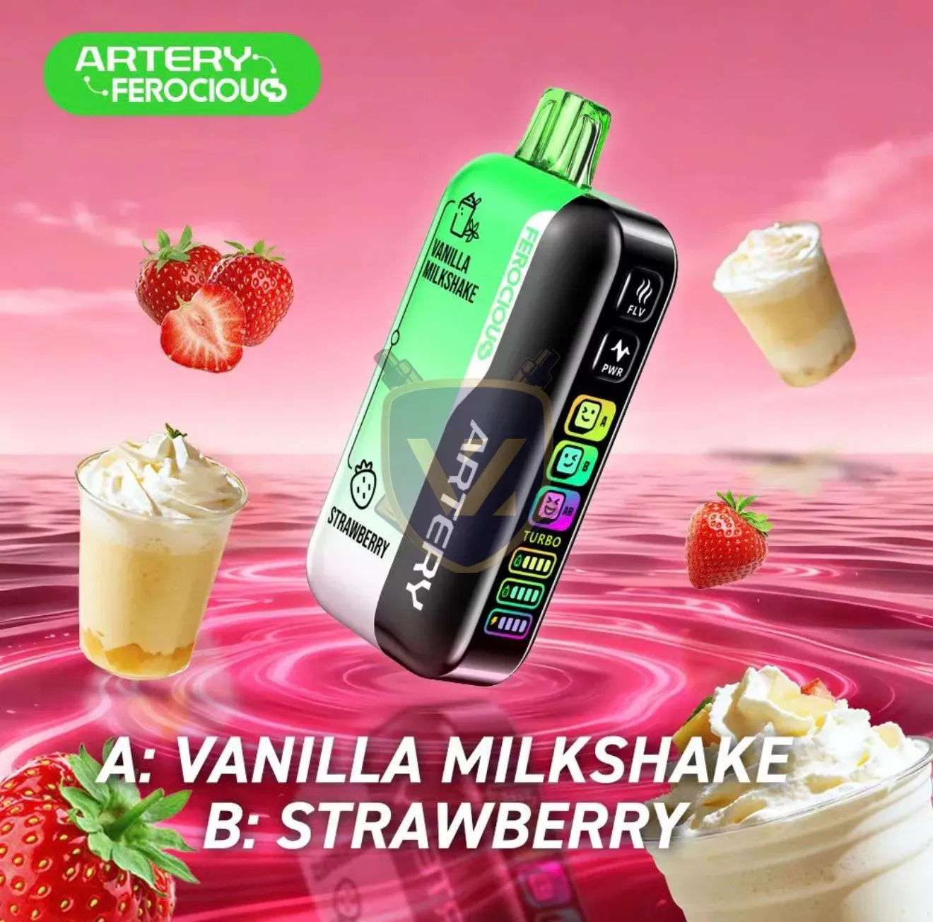 Artery Ferocious 60k Puffs 30mg Disposable Vape In Uae Vanilla Milkshake Strawberry